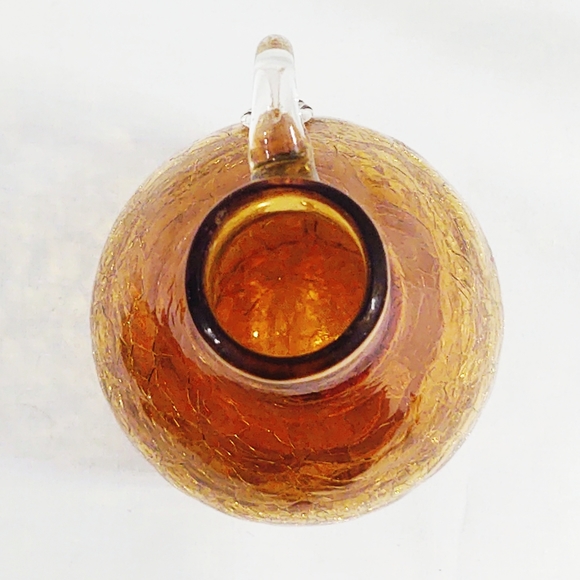 Vintage Mid-Century Modern Pilgrim Amber Crackle Glass Pitcher and Vase - Picture 7 of 14